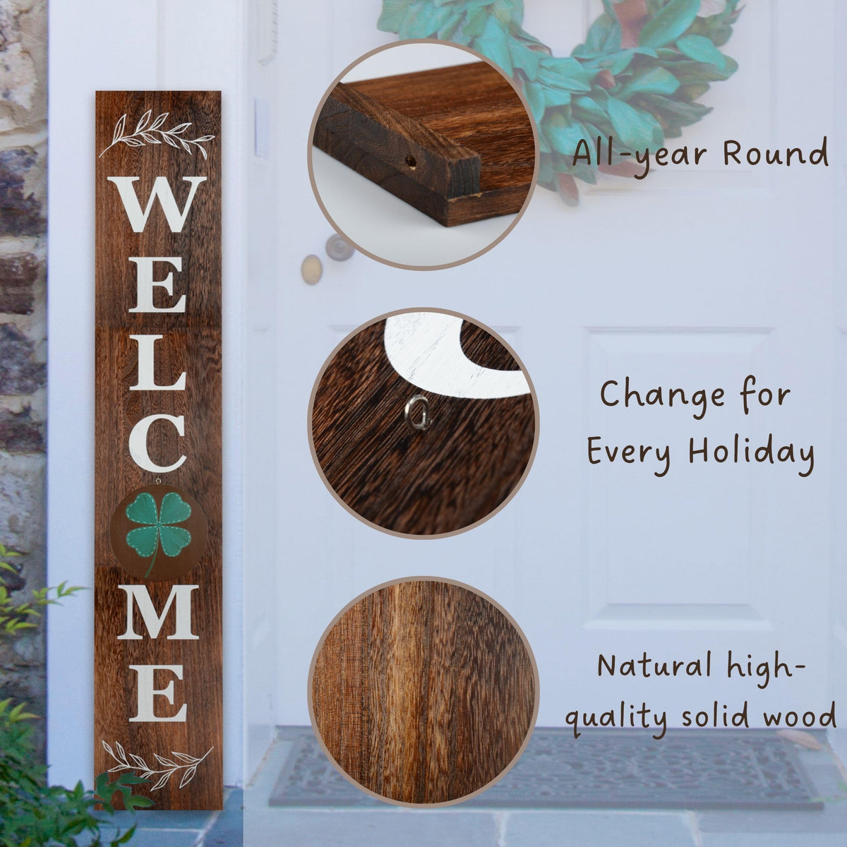 Display of five interchangeable icons and ten design options for holidays.