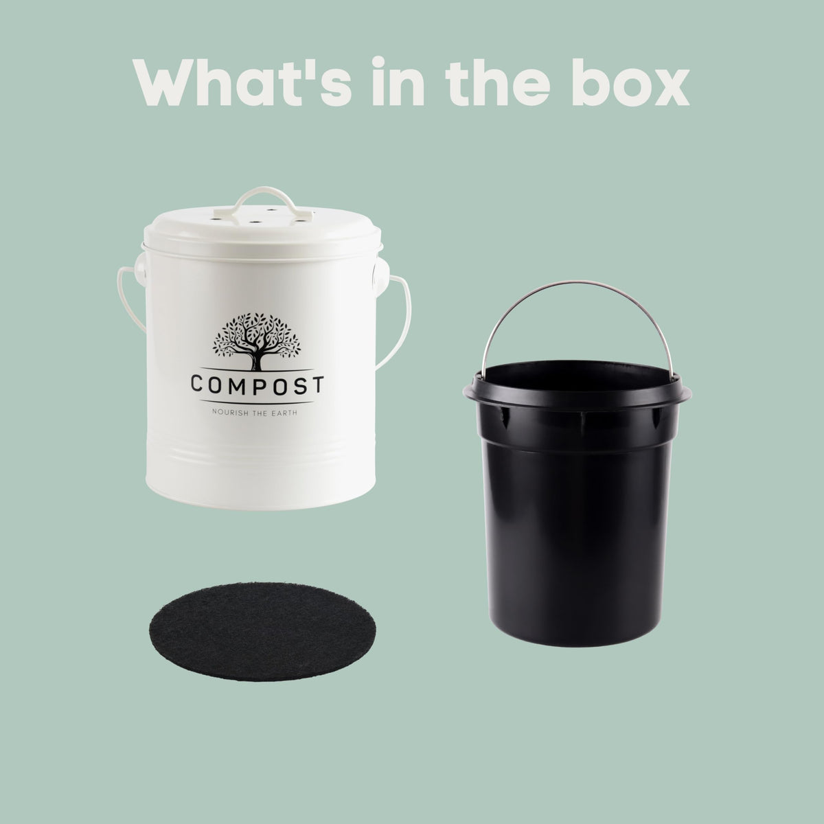 Perfnique bin highlights a durable plastic inner pail to prevent contact with scraps.