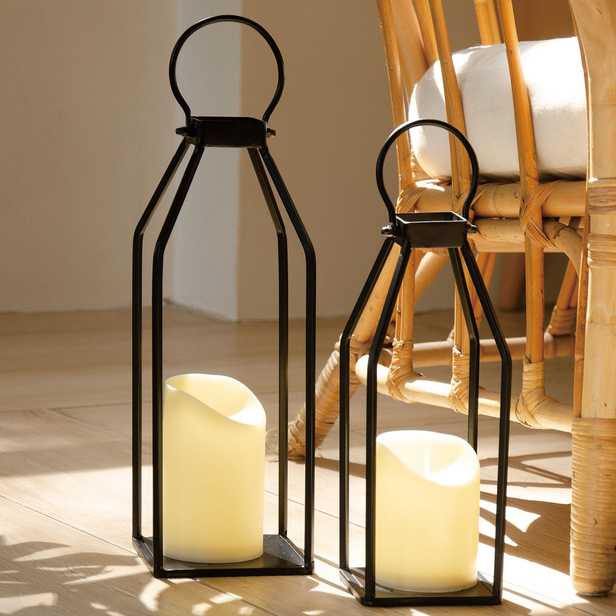 PERFNIQUE modern farmhouse lantern outer front view demonstrates durable metal construction for indoor or outdoor use.