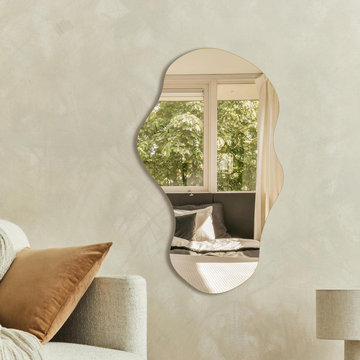 PERFNIQUE wall-mount mirror with vertical or horizontal hanging options