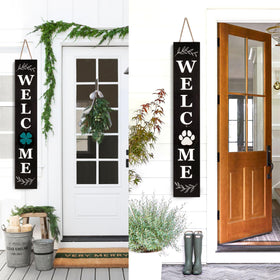 Hand-stenciled lettering on Perfnique sign with rustic distressed finish.