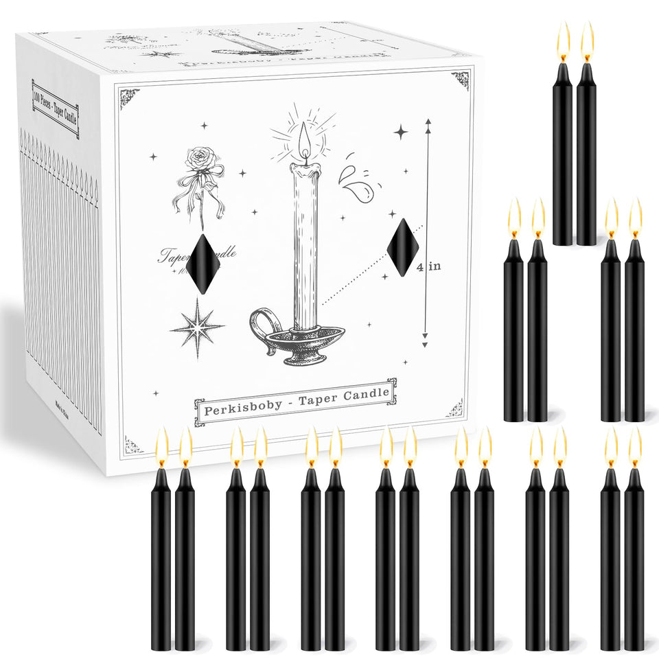 Perkisboby black taper candles 100-pack create sophisticated ambience.