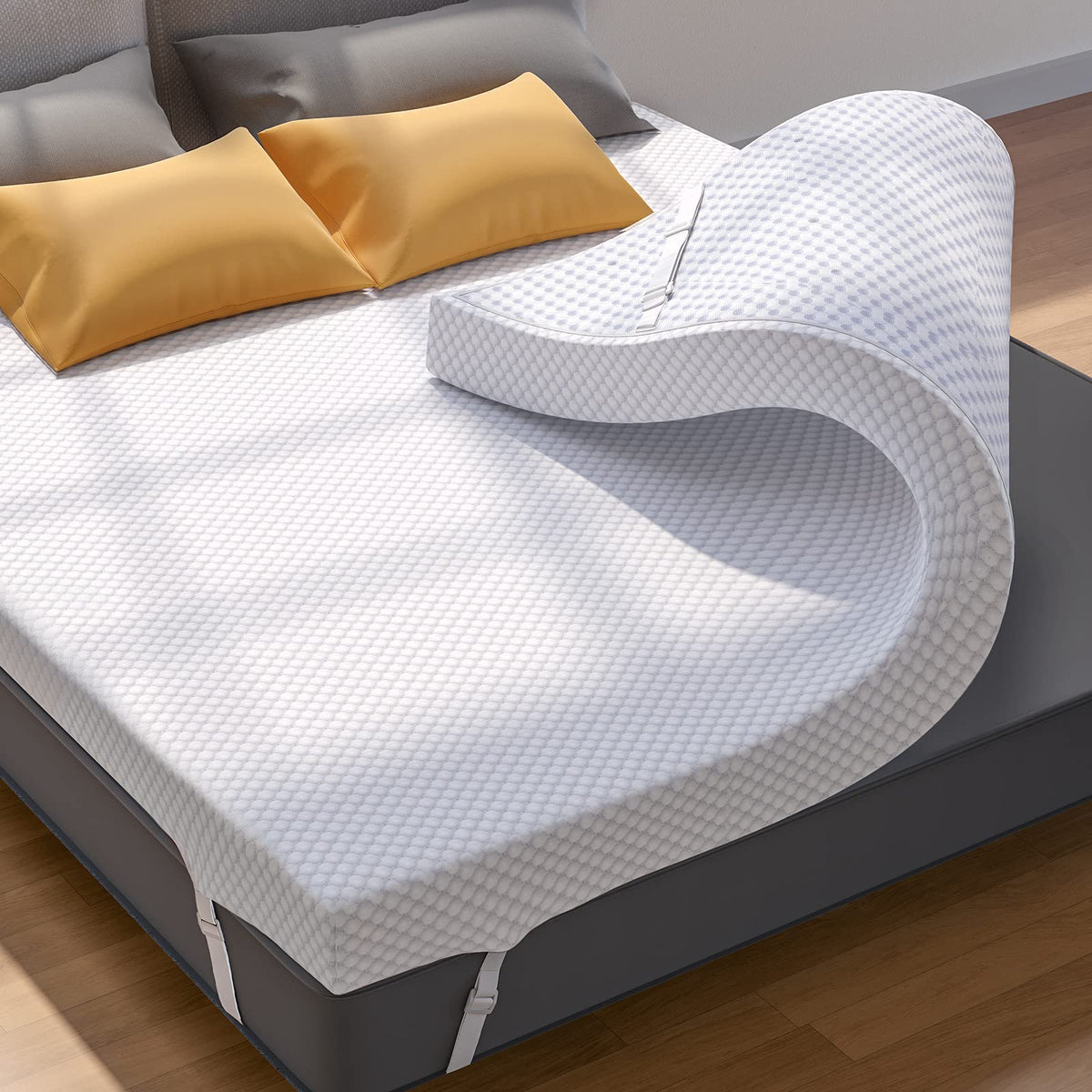 PERLECARE gel memory foam topper cover closeup highlighting breathable fabric