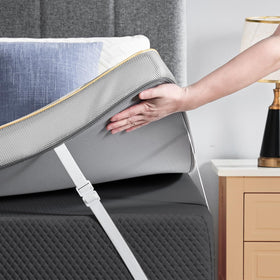 PERLECARE Queen topper includes corner straps to keep it secure.