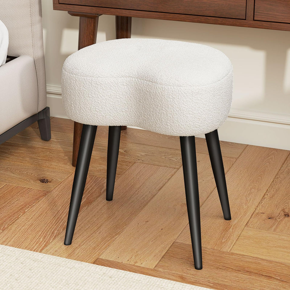 Permory Teddy Velvet Vanity Stool in white, inviting makeup routines.
