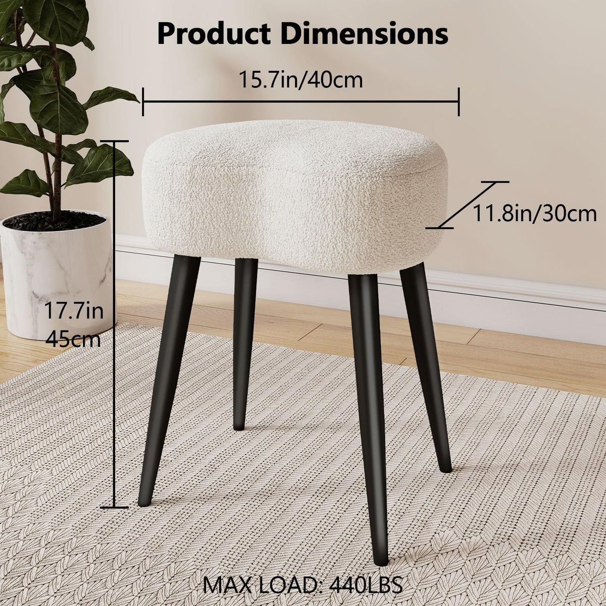 Permory vanity stool white side angle shows compact footprint for small spaces.