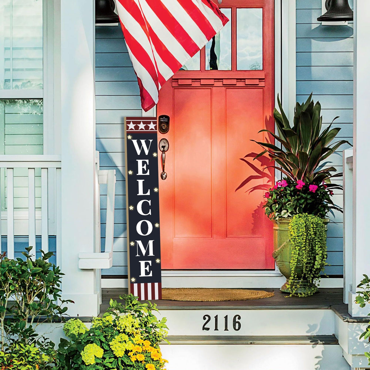 PEROUU front door or porch display idea with glow-enhanced sign