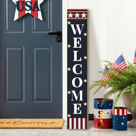 PEROUU lighted Independence Day porch sign with welcome text and patriotic colors for outdoor use