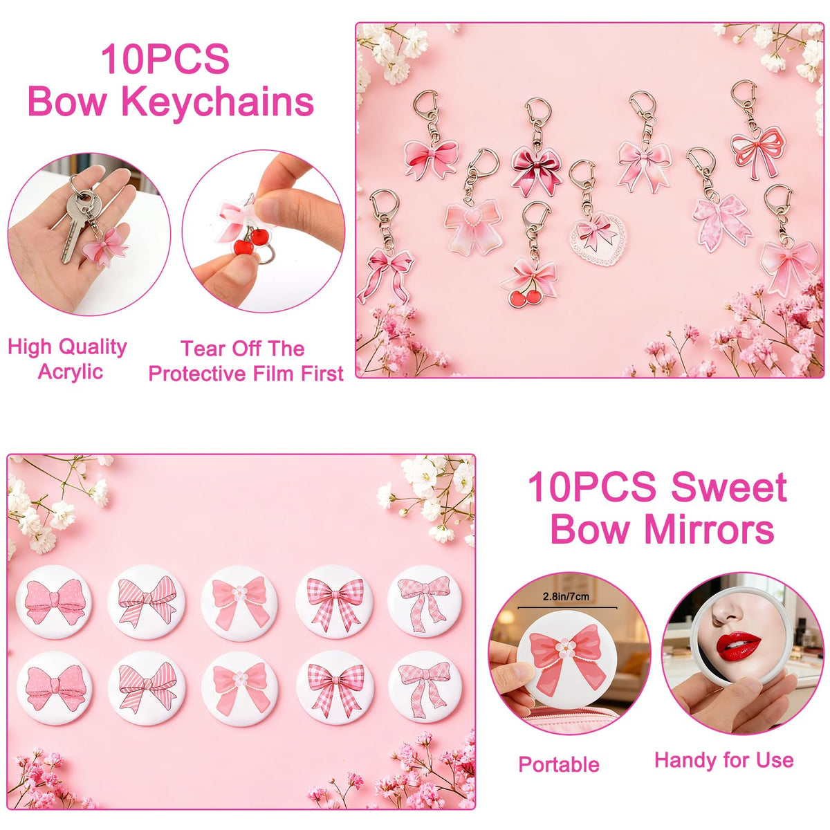 Perpetily pink bow mirror, handy glam accessory for quick touch-ups