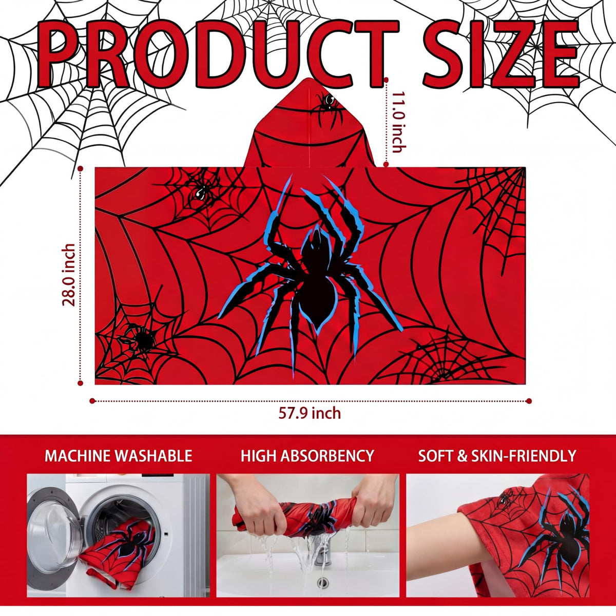 Peryiter spider hooded towel with hooded design for warmth and convenience