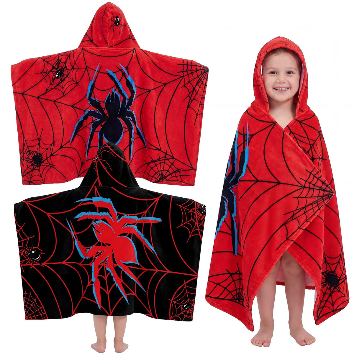 Peryiter spider hooded towel two-pack ready for beach days and poolside use
