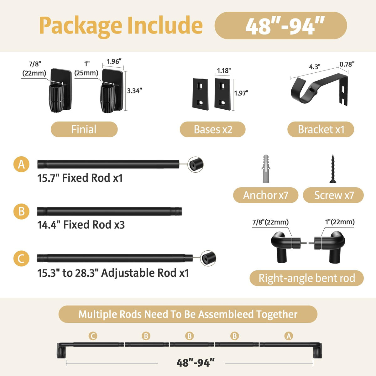 PeSenp hardware package includes brackets, extensions, and mounting screws.