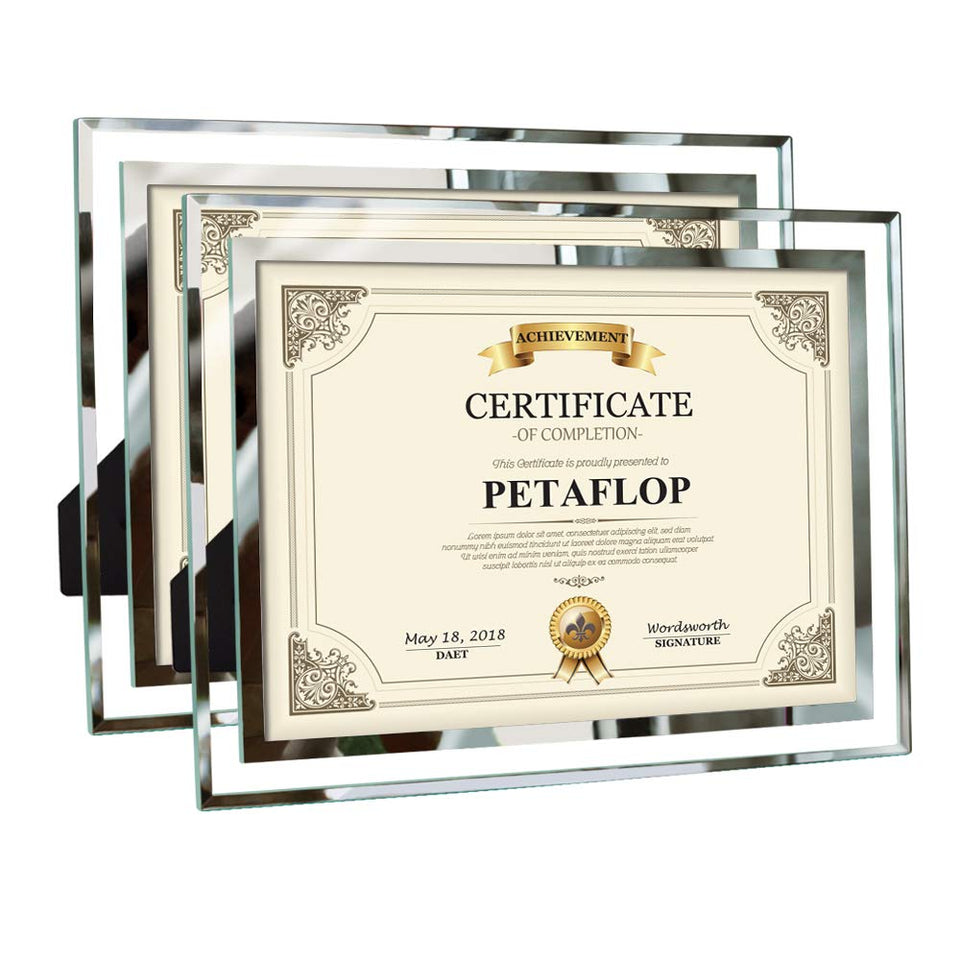 Petaflop 8.5x11 glass frame front view for clear display