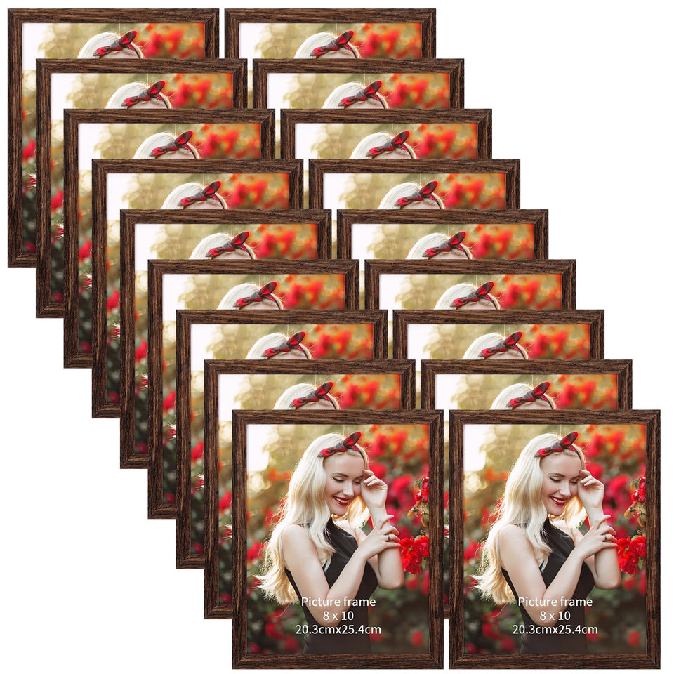 PETAFLOP bulk 18 wooden 8x10 frames, front view, for creating a gallery wall.