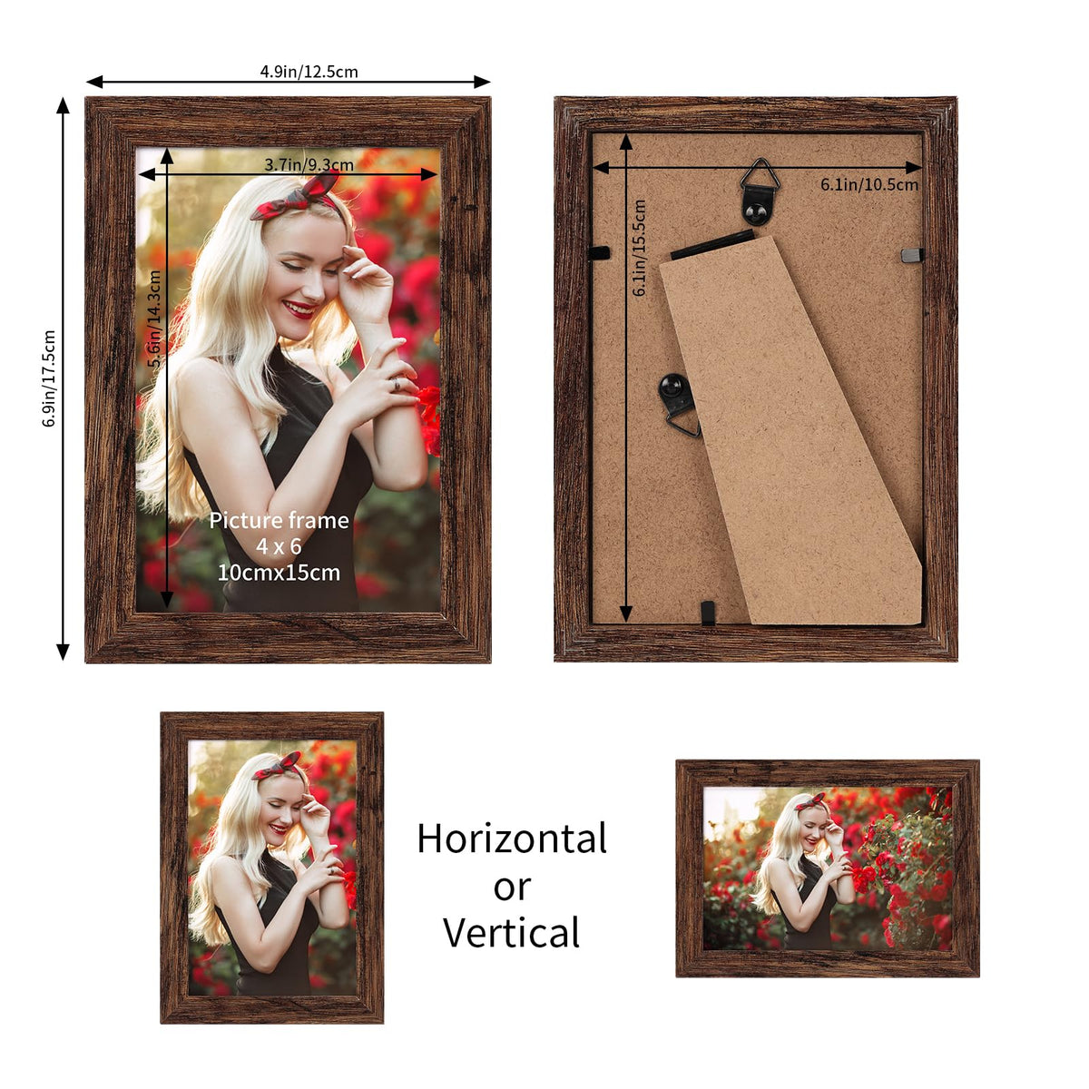 PETAFLOP rustic brown 4x6 frame holding a portrait on a desk for a personal display.