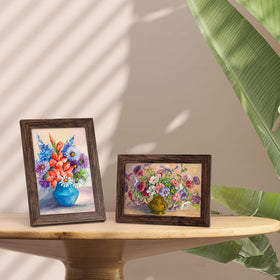 PETAFLOP rustic brown 4x6 frames shown in vertical and horizontal layouts for flexible mounting.