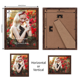 PETAFLOP wooden 8x10 frames, wall display, showcases versatile horizontal or vertical layouts.