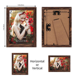 PETAFLOP wooden frame 5x7 rustic brown supports versatile portrait or landscape display.
