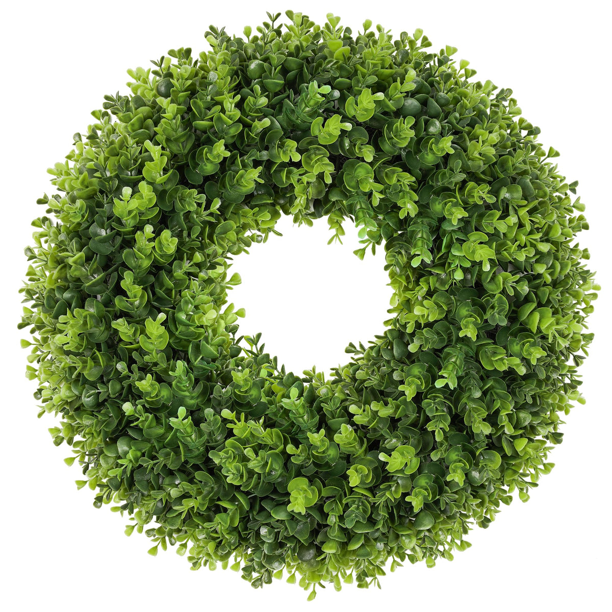 Petalyn 20-inch boxwood wreath on front door for year-round curb appeal