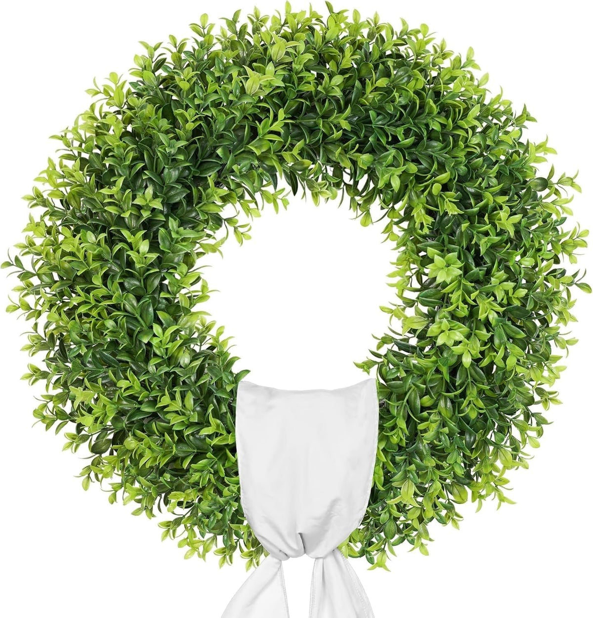 Petalyn 24-inch boxwood wreath with sash for an elegant front-door display