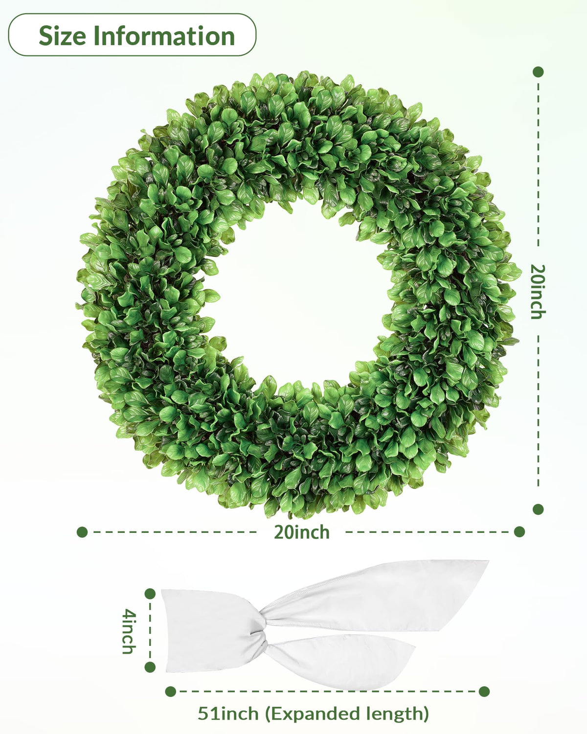 Petalyn boxwood wreath featuring built-in hook for easy hanging