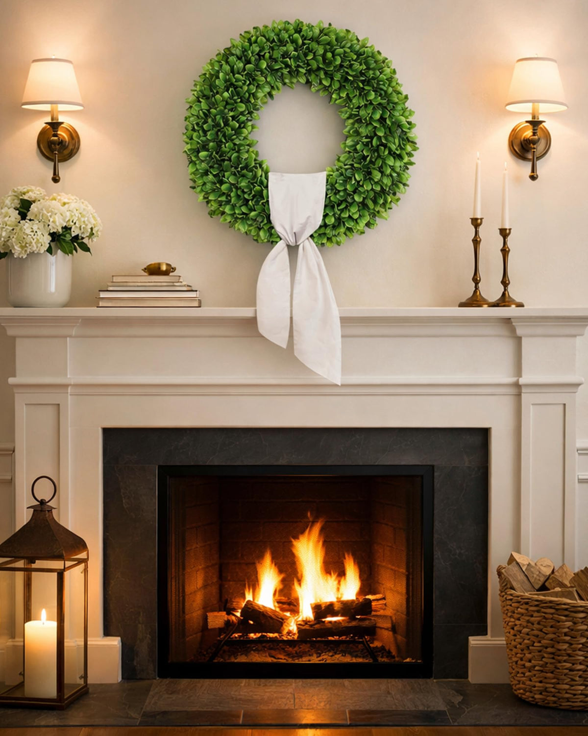 Petalyn boxwood wreath suitable for indoor walls or mantels
