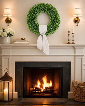 Petalyn boxwood wreath suitable for indoor walls or mantels