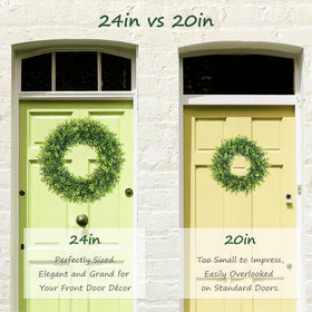 Petalyn boxwood wreath outdoors, weatherproof for year-round use