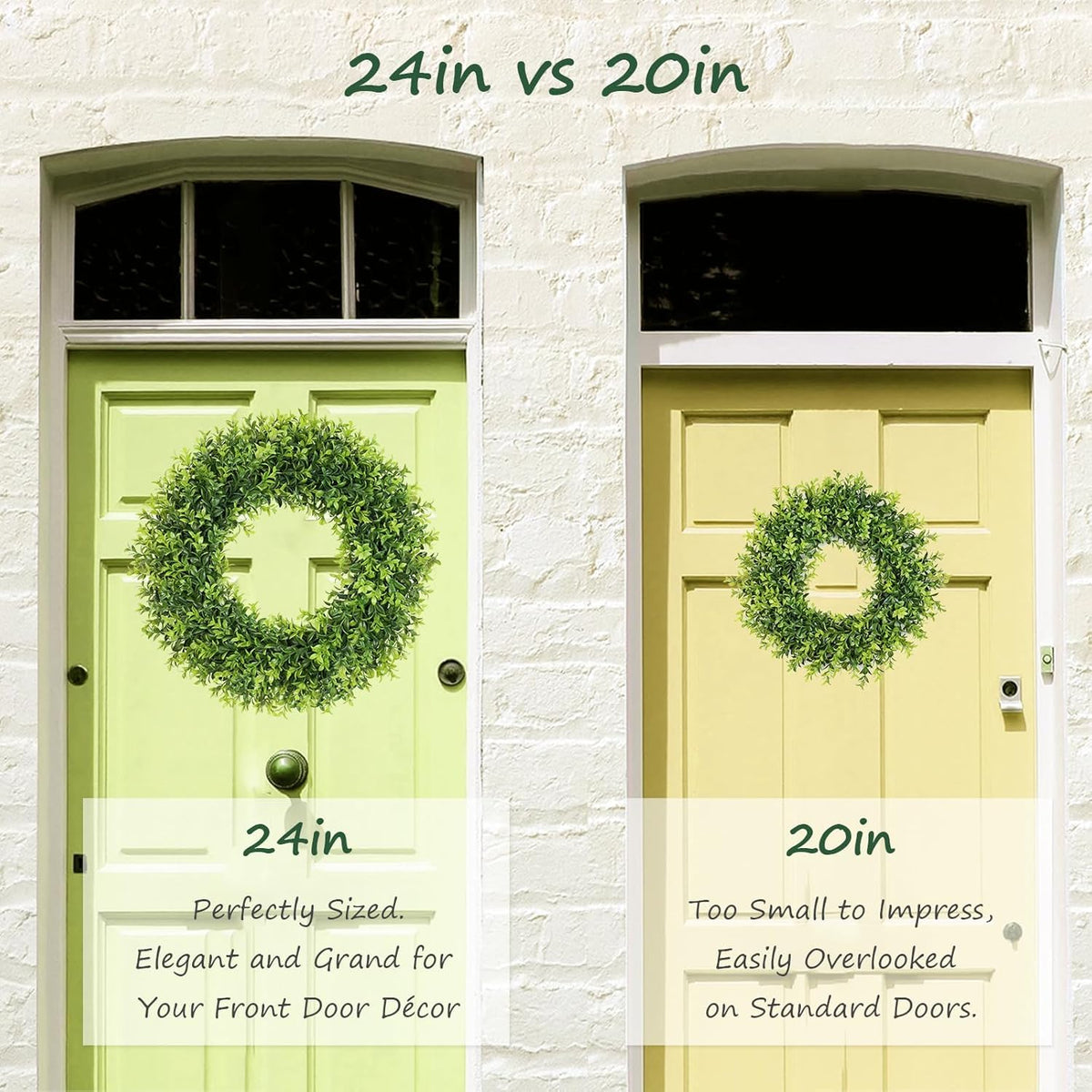 Petalyn boxwood wreath outdoors, weatherproof for year-round use