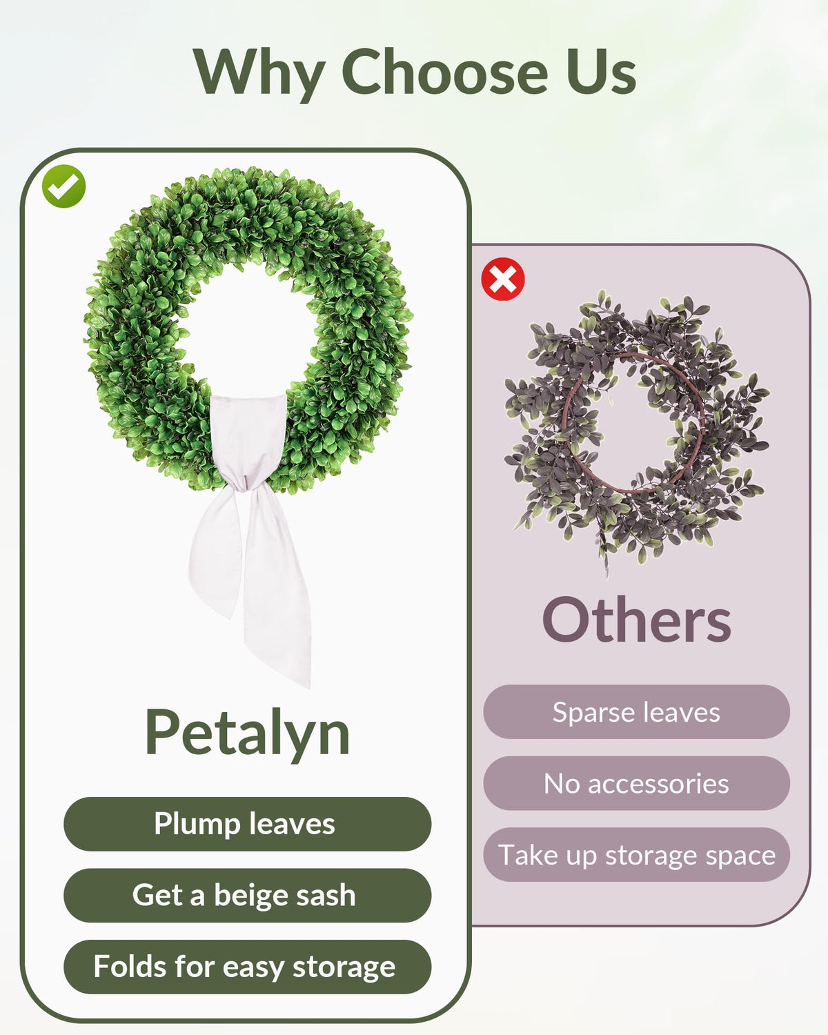 Petalyn boxwood wreath weatherproof for outdoor use in sun or rain