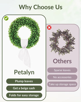 Petalyn boxwood wreath weatherproof for outdoor use in sun or rain