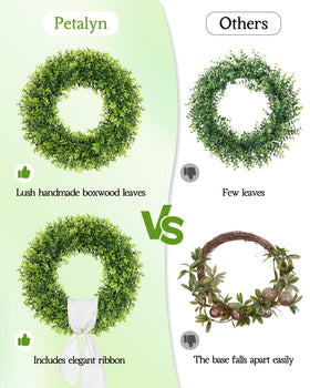Petalyn boxwood wreath on wall adds a natural indoor accent