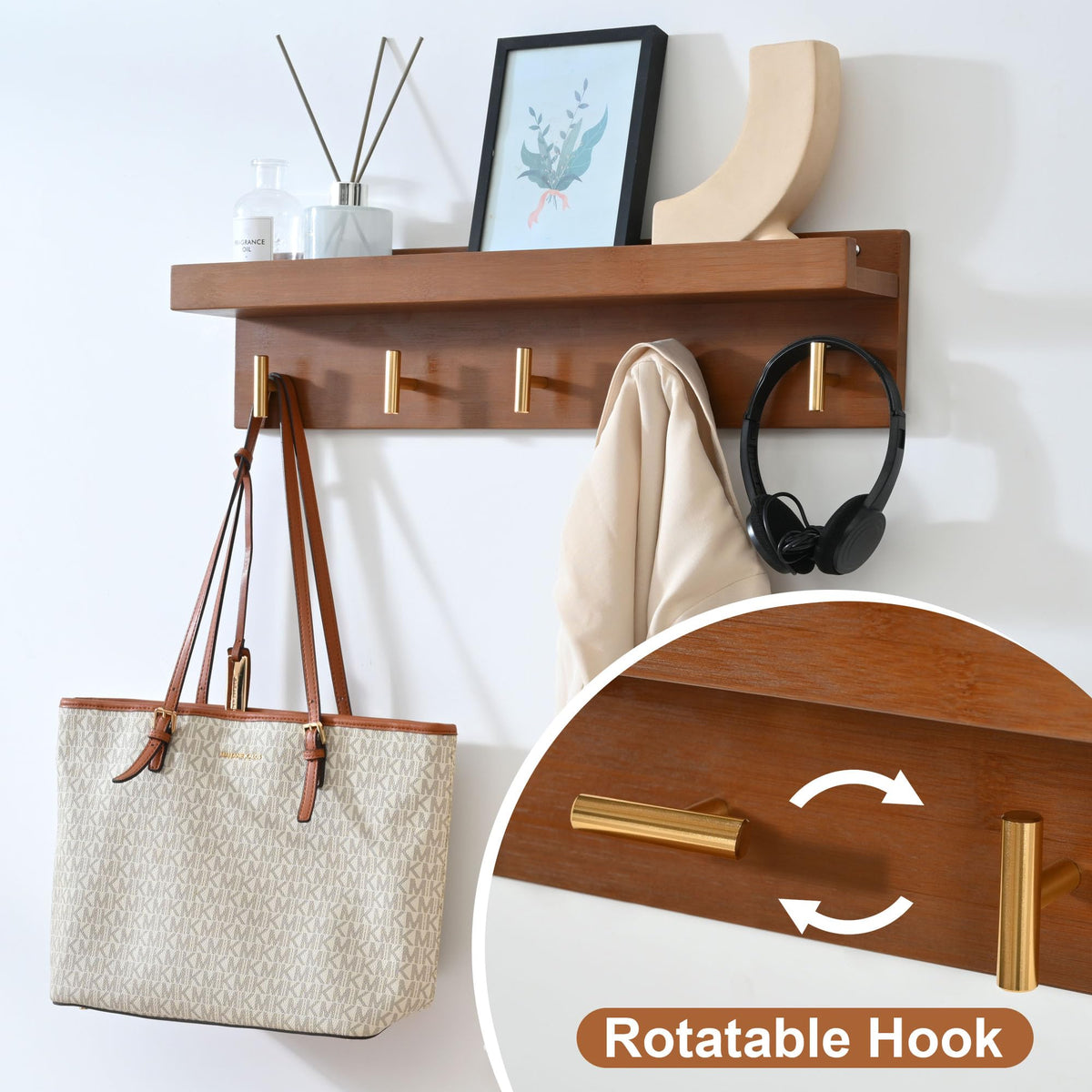 PETKABOO wall-mounted coat rack includes a shelf for decor.
