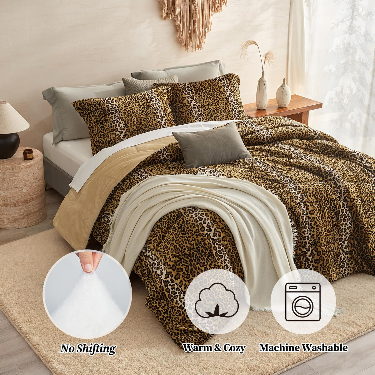 Petrichor cheetah print reversible comforter offers bold style and two looks.