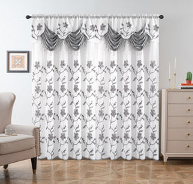 Petrichor embroidered sheer curtain valance closeup showcases luxurious drape