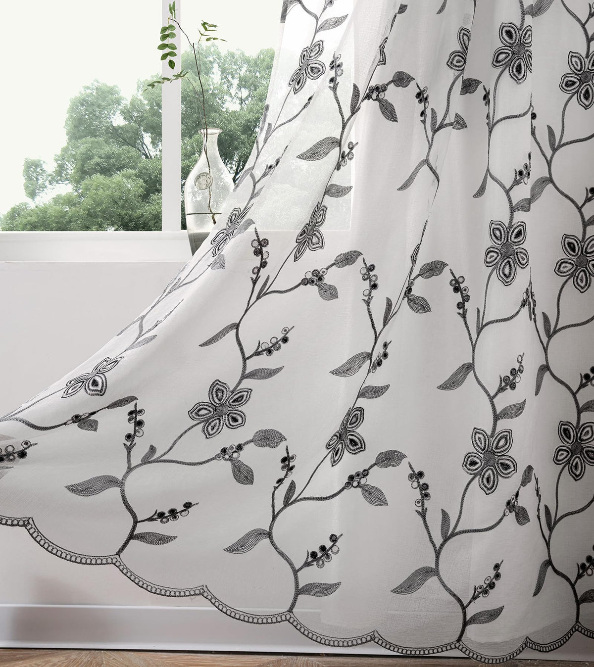 Petrichor satin-backed curtain back closeup for a polished decor look