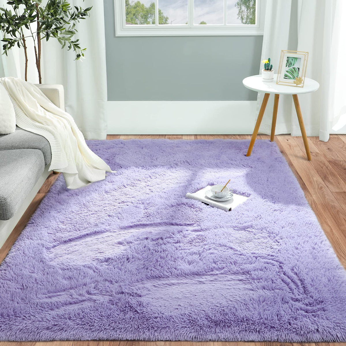 Pettop fluffy lavender 4x6 rug for the bedroom offering soft warmth underfoot.