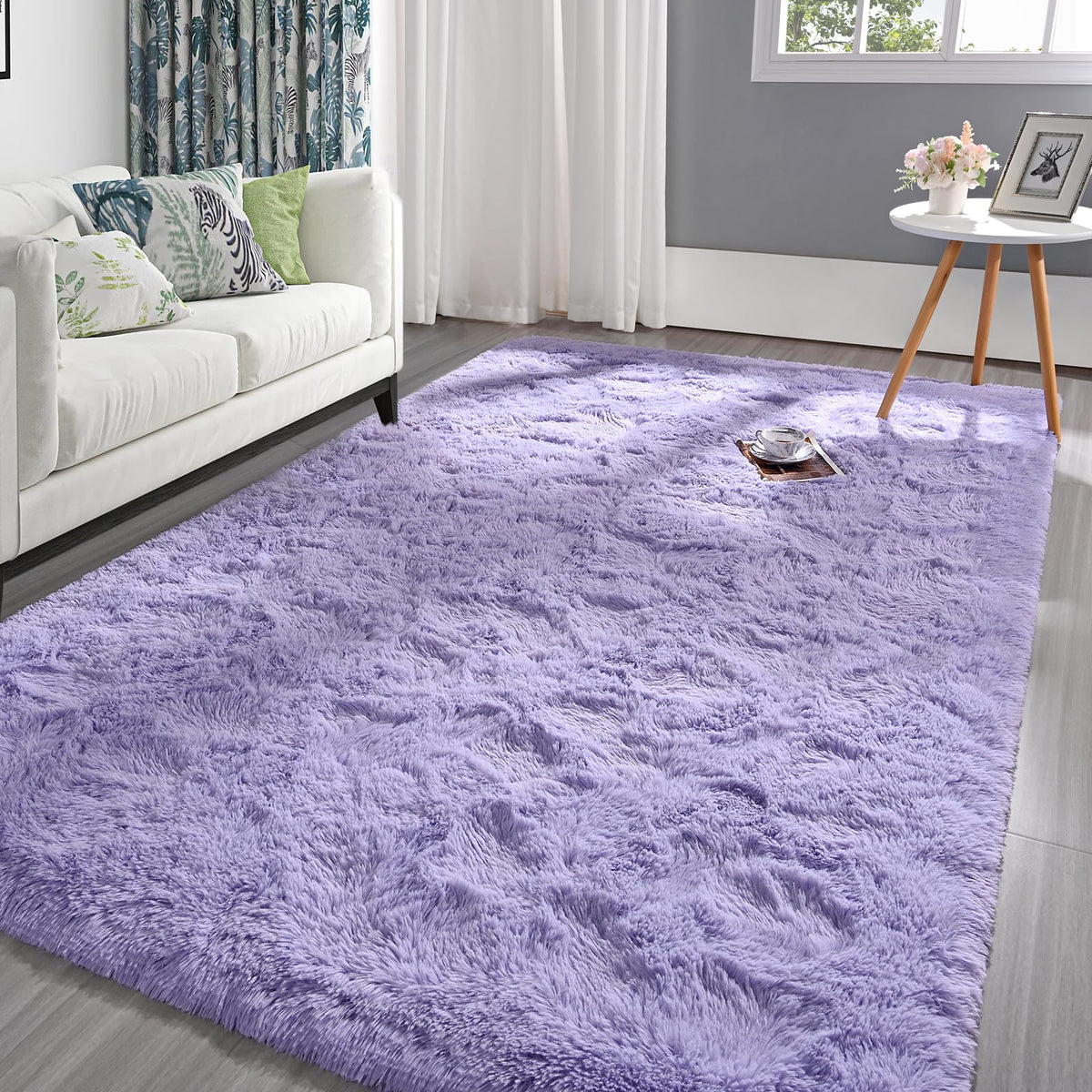 Pettop fluffy lavender area rug 3x5 ft offers cozy plush warmth in bedrooms.