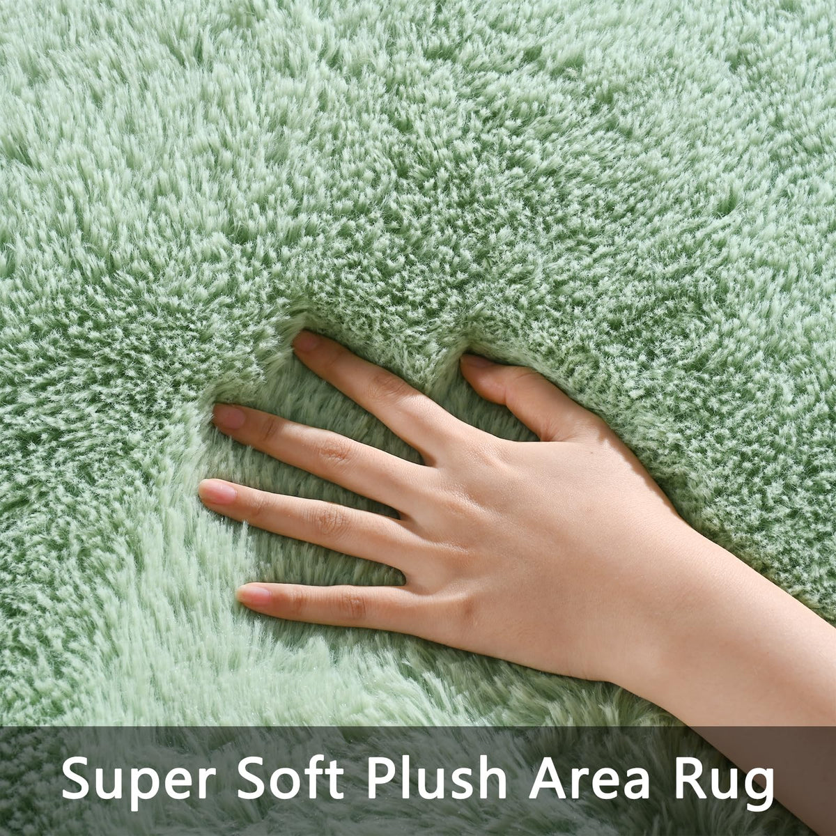 Pettop fluffy sage green area rug with non-slip bottom for kid safety.
