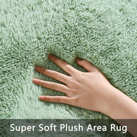 Pettop fluffy sage green area rug with non-slip bottom for kid safety.