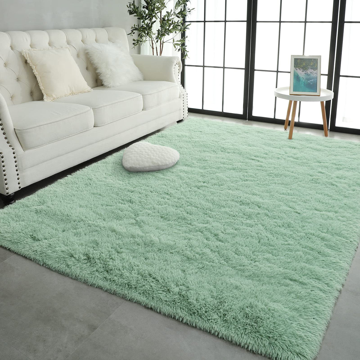 Pettop fluffy sage green area rug velvet touch for cozy evenings.