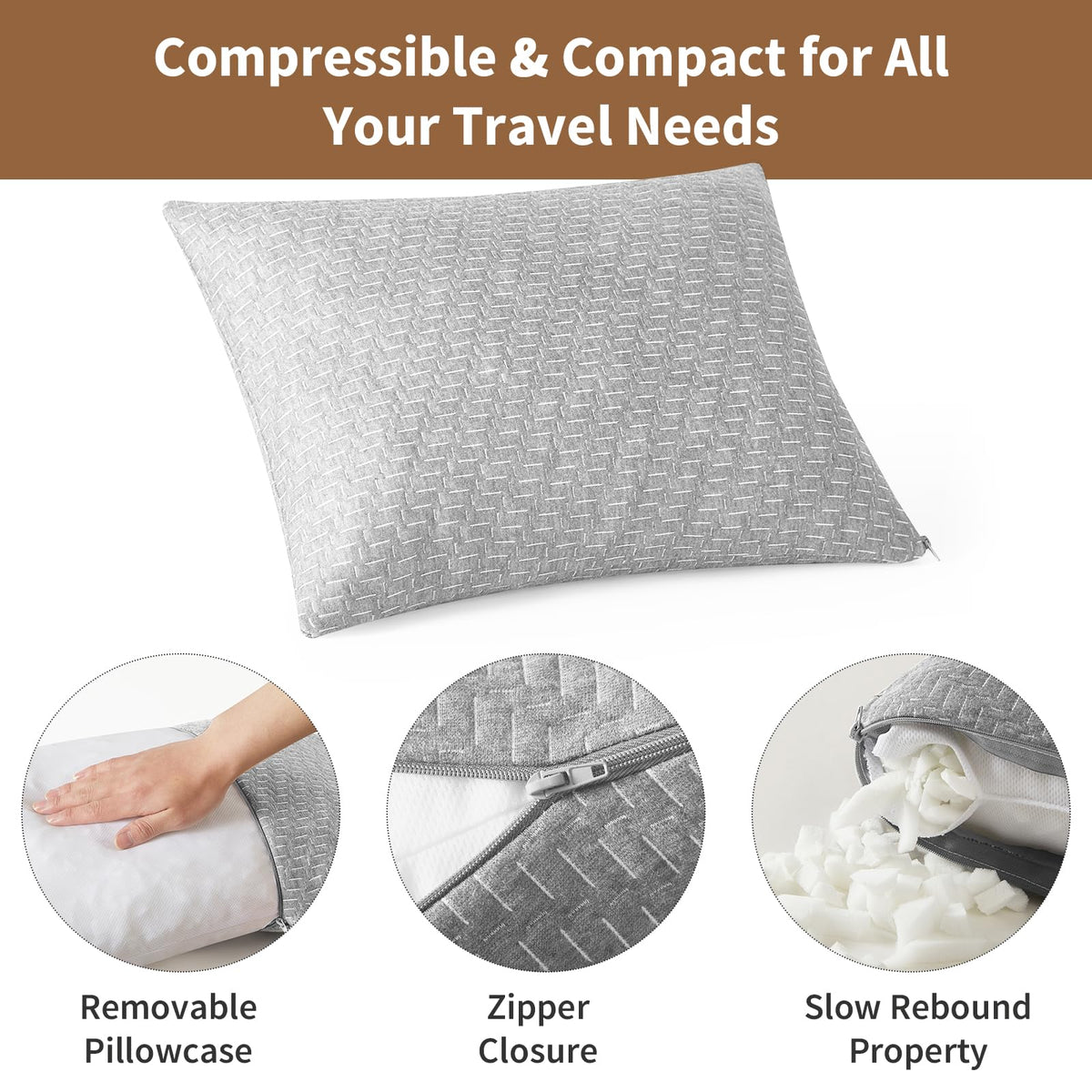 PEUJEW compact pillow attaches to luggage for quick packing between destinations.
