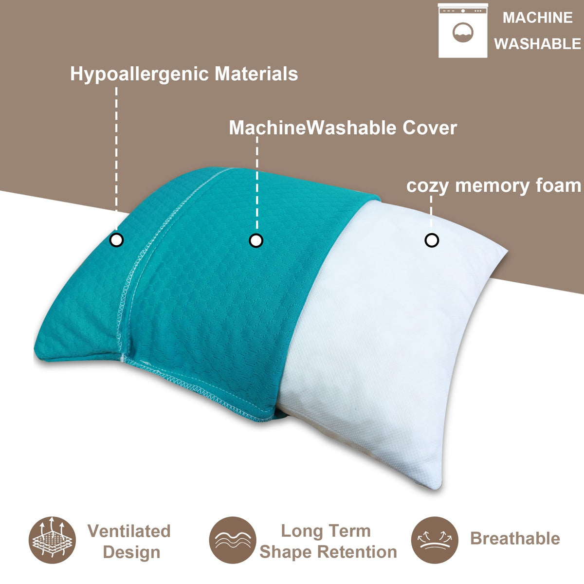 PEUJEW compact, portable pillow shown with travel bag for easy carry.