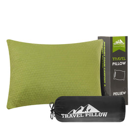 PEUJEW travel pillow folded in a compact pouch for easy packing