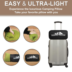 PEUJEW travel pillow inside its travel bag ready for adventure