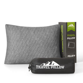 PEUJEW travel size pillow in open-pack demonstrates ultra-portable travel comfort.