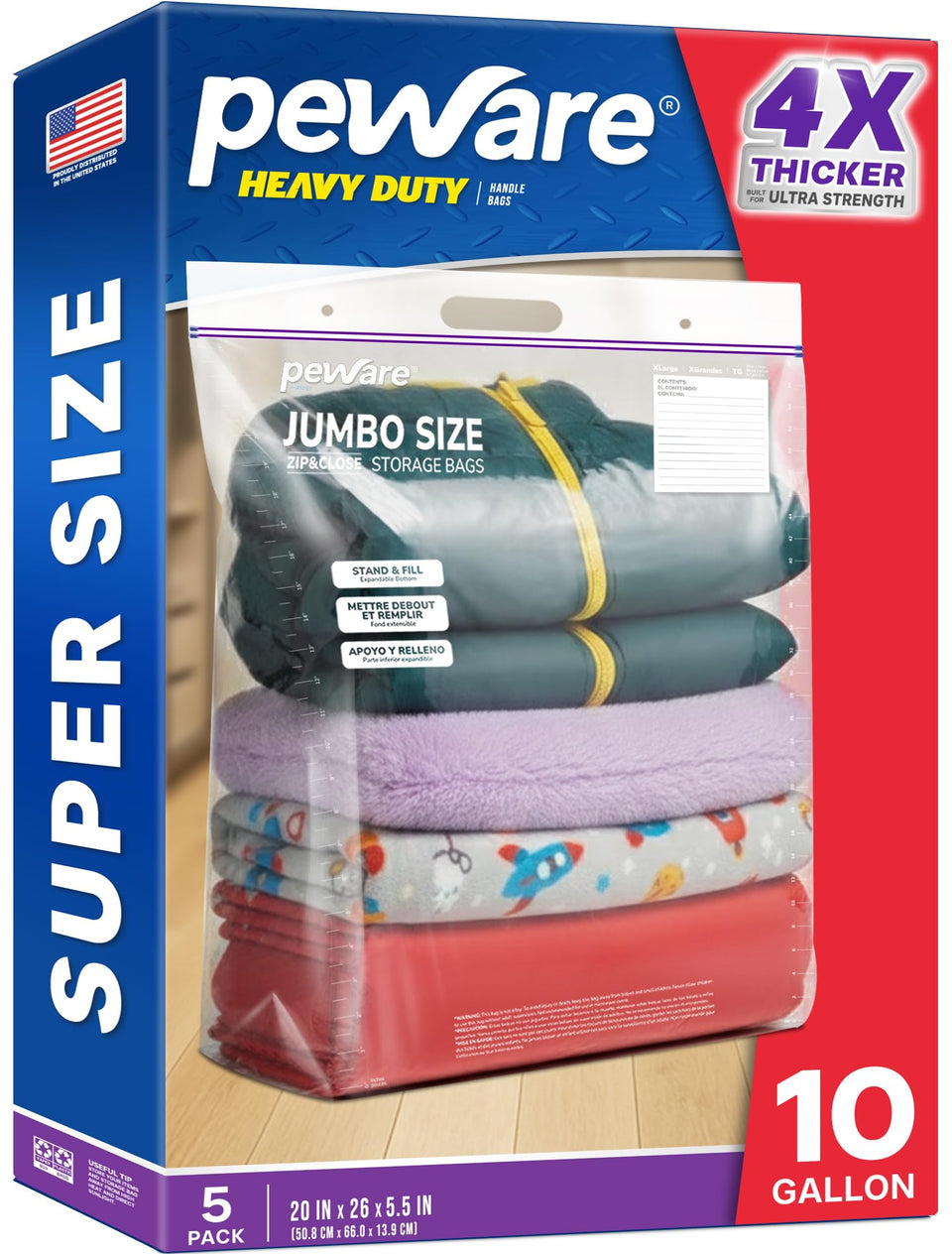 Peware 10 gallon storage bag with handle and top seal for easy transport