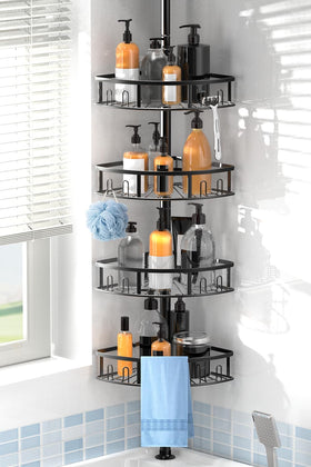 Peyulia 4-Tier shower caddy corner tension pole for organized bathroom storage.