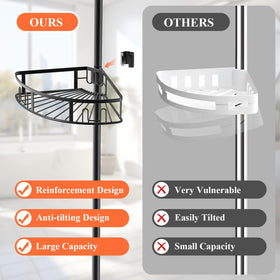 Peyulia shower caddy with multiple hooks for towels and accessories.
