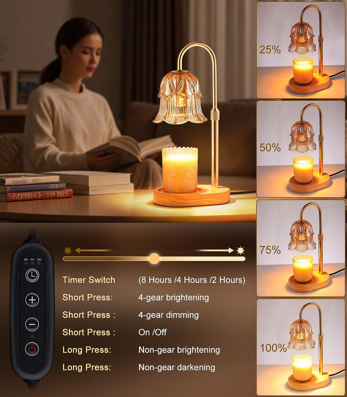 Pfxud candle warmer lamp dimmable settings tailor mood and scent
